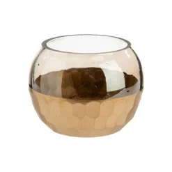 Photophore en verre or à motif nid d’abeille - Ø 8 x H 7 cm