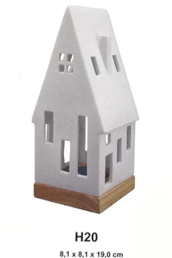 Photophore forme maison en céramique blanche taille L - Ø 8 x H 19 cm