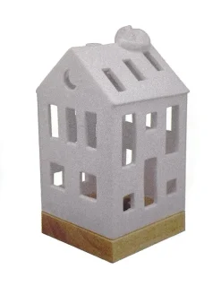 Photophore forme maison en céramique blanche avec chat taille M - Ø 7,7 x H 16 cm