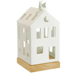 Photophore forme maison en céramique blanche avec fée taille M - Ø 7,7 x H 16 cm