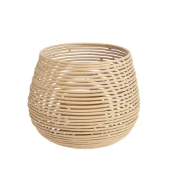 Photophore lignes coloris beige en métal - 10,5 x 10,5 x 8,5 cm