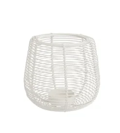 Photophore lignes coloris blanc en métal - 12,5 x 12,5 x 12,5 cm