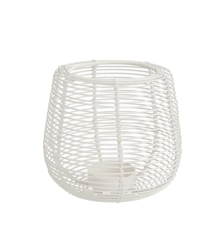 Photophore lignes coloris blanc en métal - 12,5 x 12,5 x 12,5 cm