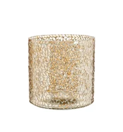 Photophore mosaïque coloris beige en verre - 16 x 16 x 16 cm