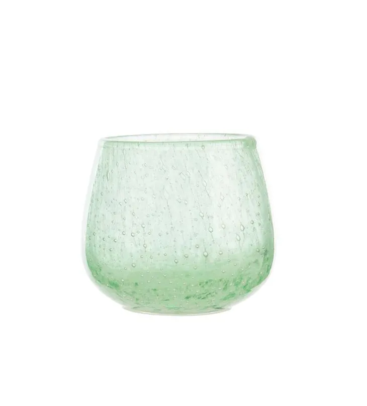 Photophore rond coloris vert en verre - 8,5 x 9 cm