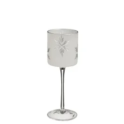 Photophore sur pied en métal argenté motif flocon de neige - Ø 7 x H 20 cm