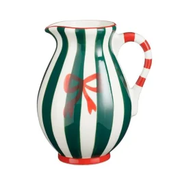 Pichet blanc à rayures vertes en céramique Noël - 21 x 17 x 24 cm