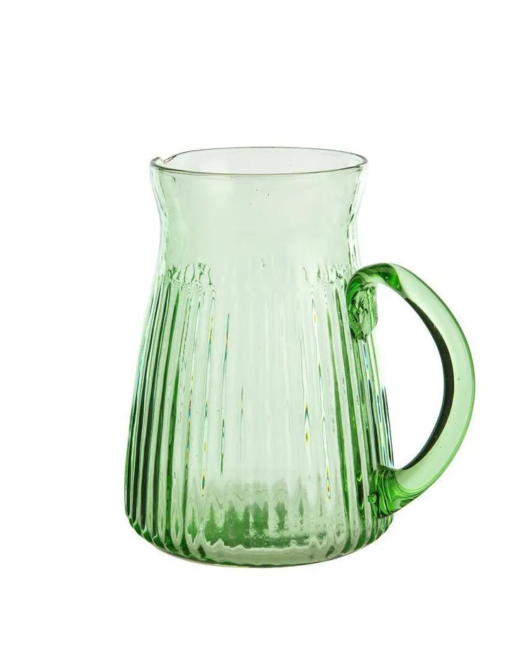 Pichet décor côtelé coloris vert en verre - 18,5 x 17 cm