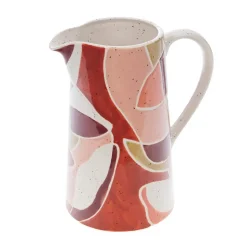 Pichet en grès à motifs rouge et rose Elena - 22 x 20 x13 cm