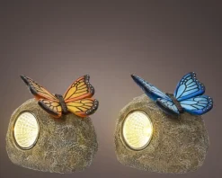 Pierre décorative avec papillon LED coloris blanc chaud - 7 x 9,5 x 9 cm