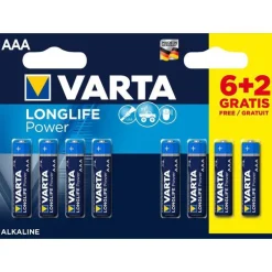 Piles alcalines AAA/LR03 Varta Longlife power - Le lot de 6+2