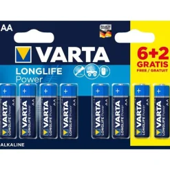Piles alcalines AA/LR6 Varta Longlife power - Le lot de 6+2