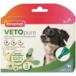 Pipettes antiparasitaires pour le chien de taille moyenne coloris blanc VETOpure Beaphar – 3 x 2 ml