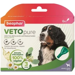 Pipettes antiparasitaires pour le chien de grande taille coloris blanc VETOpure Beaphar – 6 x 2 ml