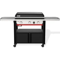 Plancha à gaz en fonte émaillée noire sur chariot Weber - 76 cm