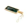 Planche rectangulaire en bois de manguier émaillé vert à décor carreaux - 38 x 14 x 2 cm