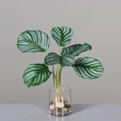 Plante verte artificielle en vase transparent illusion d'eau - 33 cm