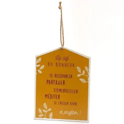 Plaque coloris jaune en bois La clef du bonheur - 1 x 27 x 20 cm