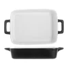 Plat à four coloris noir en grès forme rectangulaire 2 anses - 17 x 23 x 5,5 cm