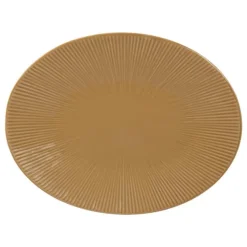 Plat de forme ovale coloris jaune en grès - 41 x 32 cm