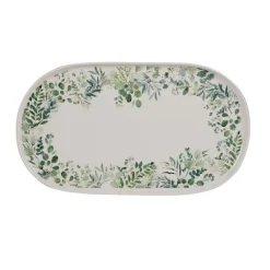 Plat de présentation coloris vert en céramique motifs feuillages Scandinavian Natura - 39 x 22 cm