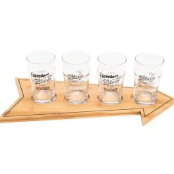Plat en bambou forme flèche et 4 verres à bière coloris transparent en verre - 22 x 15 x 51 cm