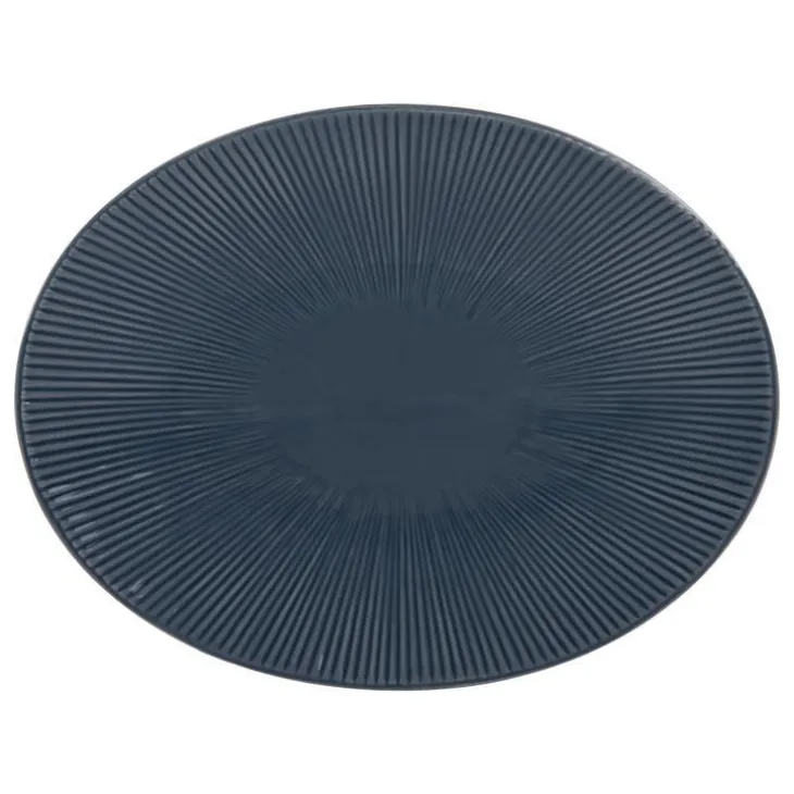 Plat ovale Bohem coloris bleu en grès - 41,5 x 32 cm