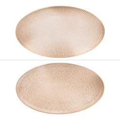 Plat ovale en grès beige Miyaki - 33 x 24 cm (Produit vendu à l'unité, livré aléatoirement parmi 2 modèles assortis)