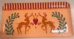 Plateau beige en métal à motifs cerfs Rudolph - 31 x 16 cm