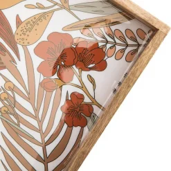 Plateau carré décor floral coloris marron en bois de manguier - 30 x 30 x 6 cm