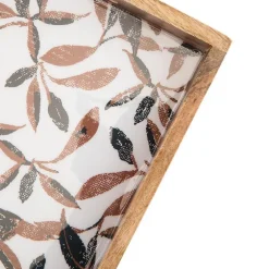 Plateau carré feuillage d'automne coloris blanc en bois de manguier - 30 x 30 x 6 cm