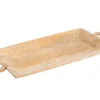 Plateau rectangulaire en bois de manguier avec des poignées rondes - 41 x 20 x 2,5 cm