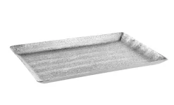 Plateau rectangulaire martelé coloris gris en aluminium - 39 x 24 x 2,5 cm