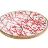 Plateau rond de table baies coloris rouge en bois de manguier - 30 x 30 x 3 cm