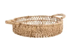 Plateau rond tressé en bananier et en métal - Ø 38 x H 9/16 cm