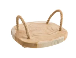 Plateau rondin avec anses corde coloris beige en teck - 20 x 20 x 3 cm