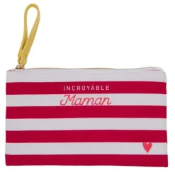 Pochette en coton rayé orange et blanc Ella Inoubliable Maîtresse - 20 x 12 cm