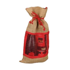 Pochon en toile de jute coloris beige avec fenêtre filet et lien de serrage Cav Service - 23 x 40 cm