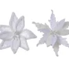 Poinsettia blanc sur clip en polyester et fausse fourrure - Ø 30 x H 4 cm