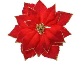 Poinsettia en polyester rouge avec bord et cœur or à paillettes - Ø 24 x H 7 cm