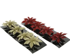 Poinsettia pailleté sur clip - Ø 8 x H 0,5 cm