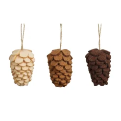 Pomme de pin coloris marron en feutrine - 5 x 9 x 5 cm