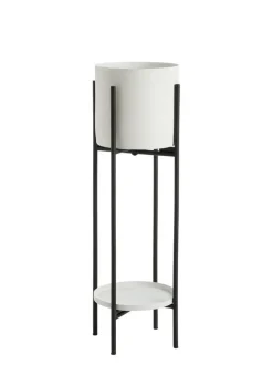 Porte plante double rond coloris blanc en métal - 25 x 25 x 74 cm