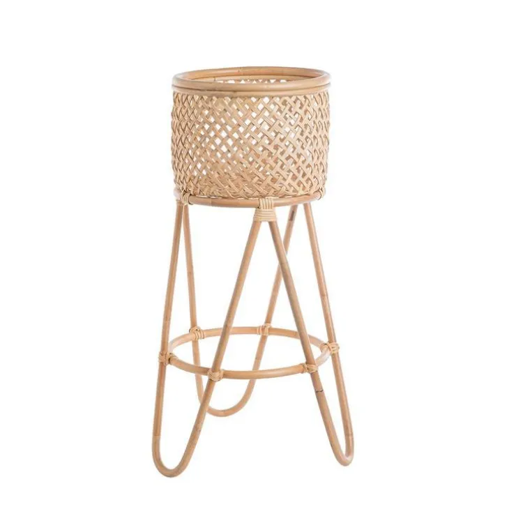 Porte plantes coloris beige en rotin tressé - 30 x 30 x 80 cm