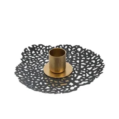 Porte-bougie forme feuille en métal noir et or - Ø 13 x 4 cm