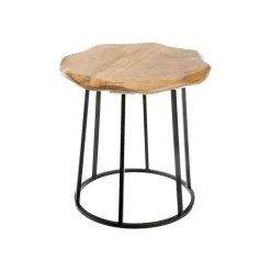 Porte-plante dentelé en bois de manguier et métal noir grand modèle - Ø 35 x H 30 cm