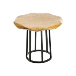 Porte-plante dentelé en bois de manguier et métal noir petit modèle - Ø 25 x H 20 cm