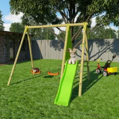 Portique 2 balançoires 1 toboggan en bois Trigano - 2,30 m