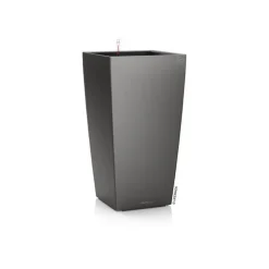 Pot à réserve d'eau anthracite métallis Lechuza Cubico kit complet - Ø 30 x H 56 cm