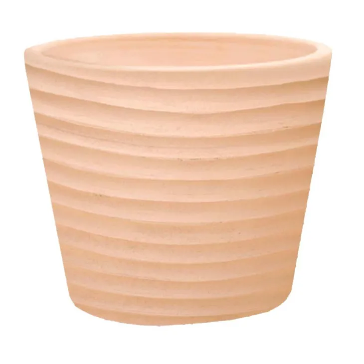 Pot conique en terre cuite coloris beige Poterie du Bousquet Strié - Ø 45 x H 38 cm